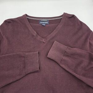 Lands End Sweater Mens V-Neck Supima Cotton Long Sleeve‎ Maroon Comfort XL Tall